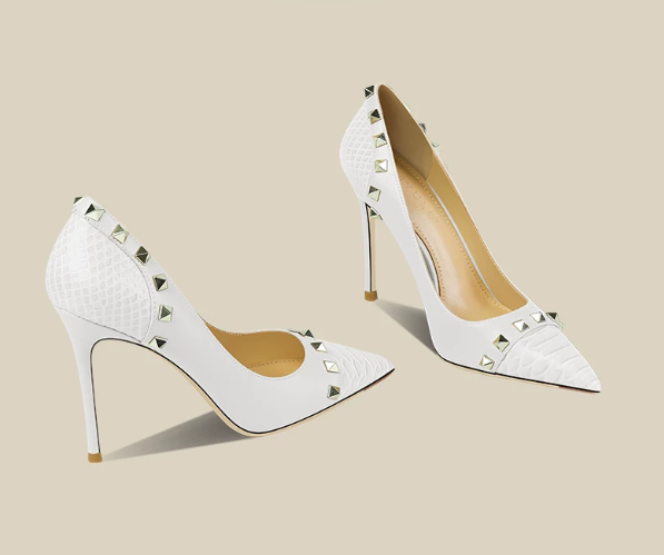 Leatherwork Rivets - New fashionable white high heels for