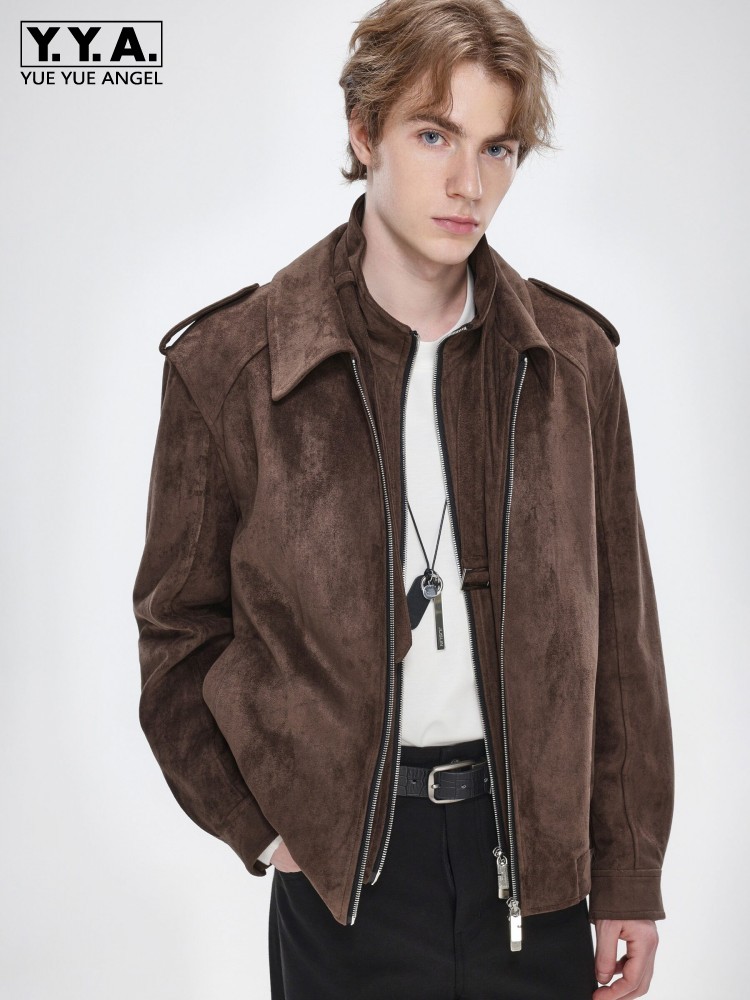 Leather Work Jacket Mens - Autumn Vintage Mens Faux Suede Leather
