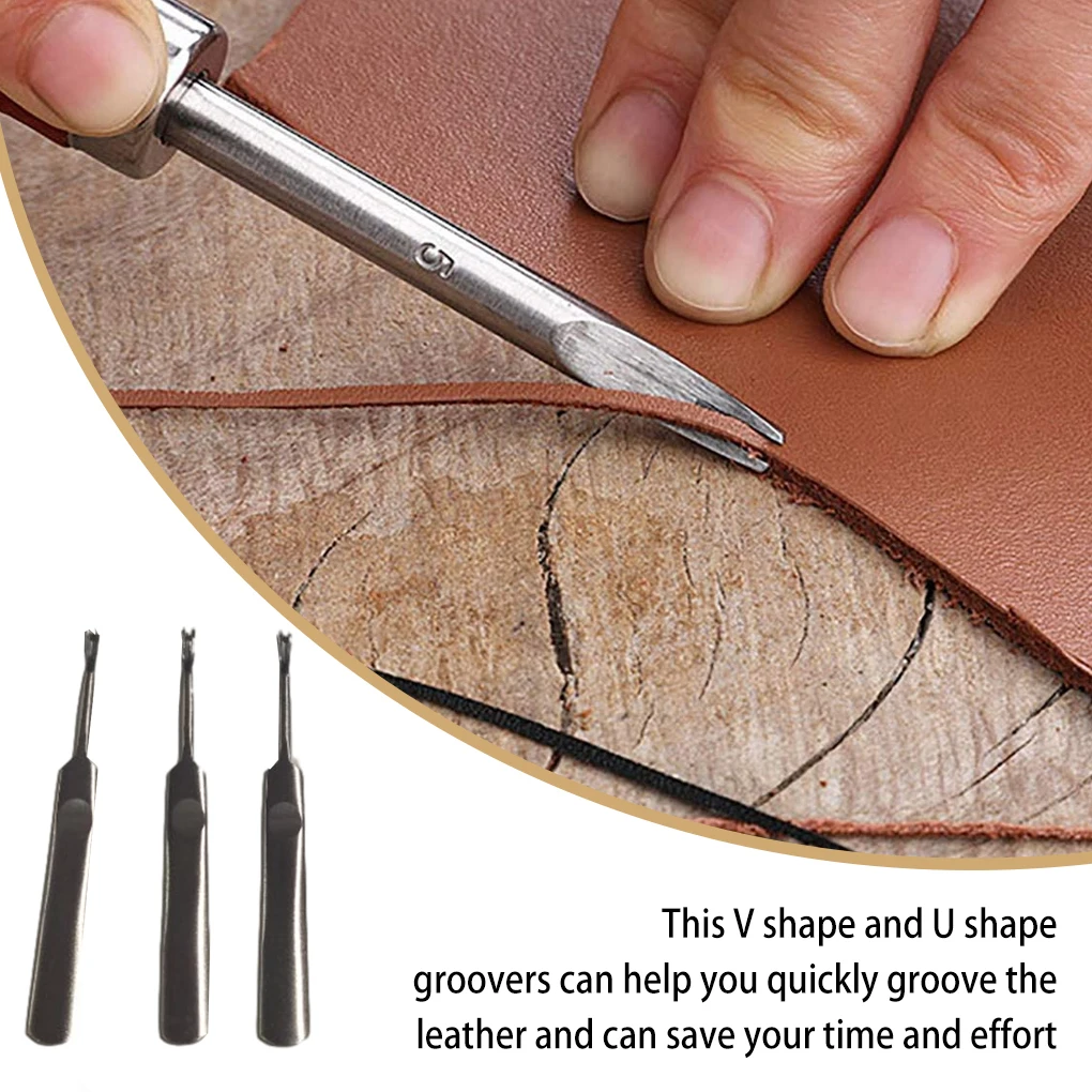 3Pcs Leather Groover Kit U V S - Leatherwork Edge Creaser recension och pris