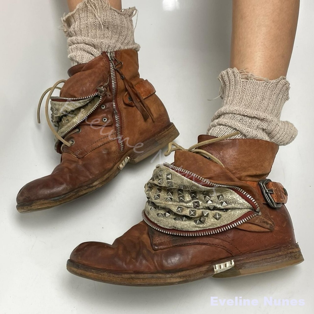 Vintage Distressed Brown Ankle - Leatherwork Rivets recension och pris