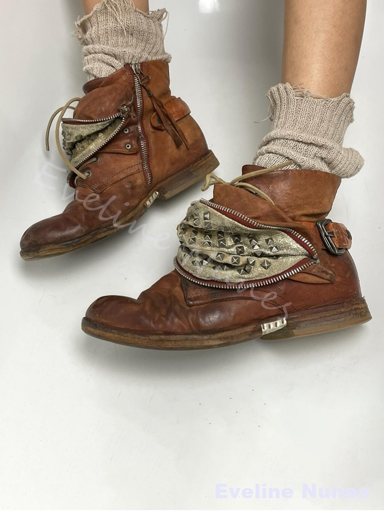 Vintage Distressed Brown Ankle - Leatherwork Rivets recension och pris
