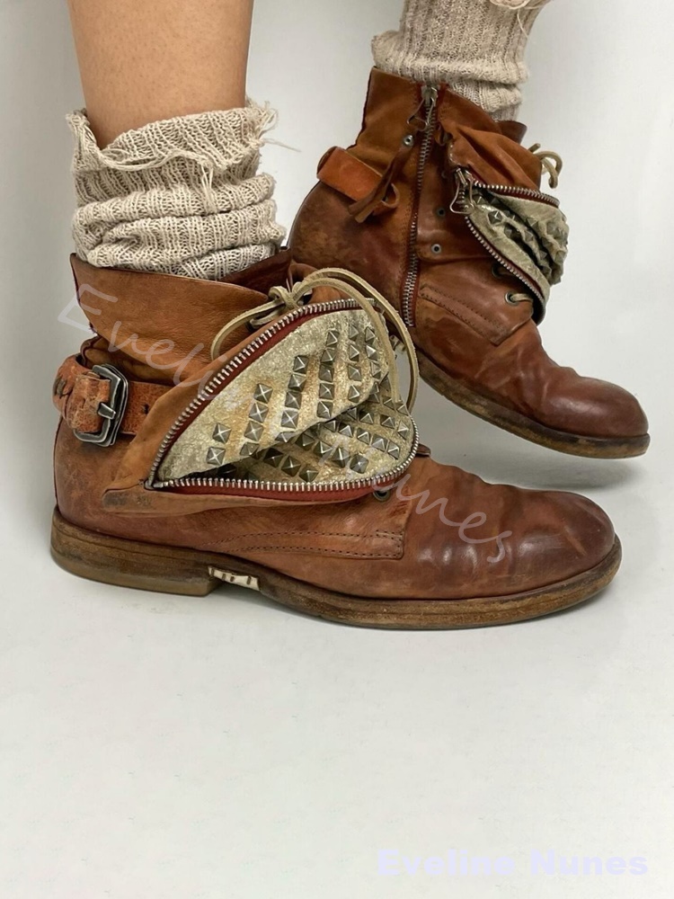 Vintage Distressed Brown Ankle - Leatherwork Rivets recension och pris