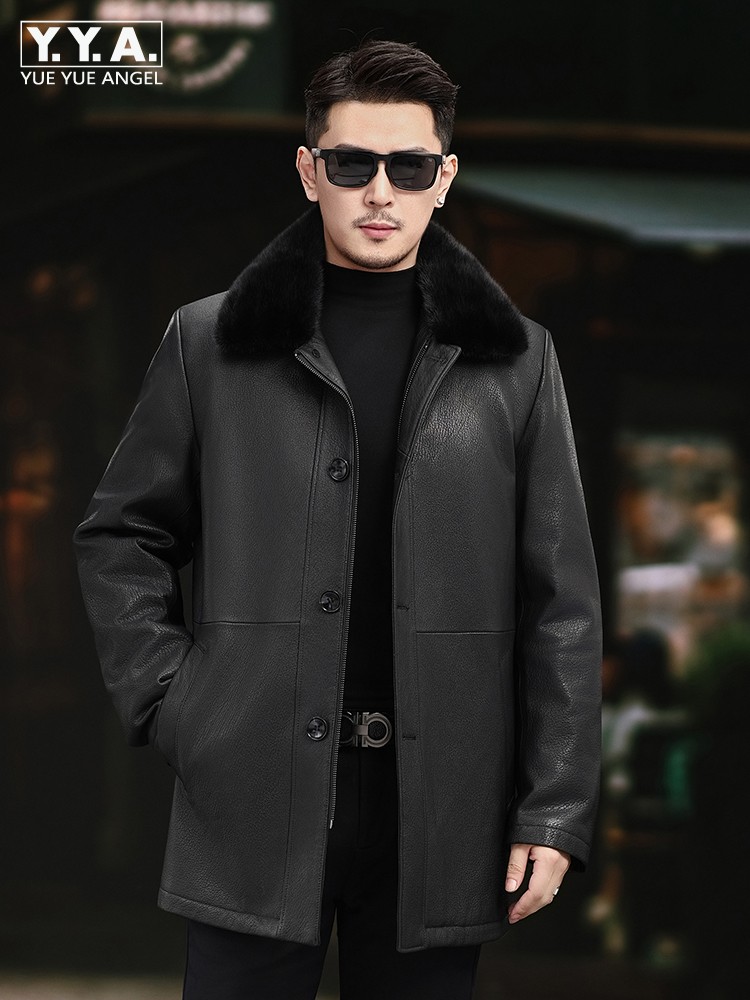 Luxury Men Winter Real Mink Fu - Leather Work Jacket Mens recension och pris