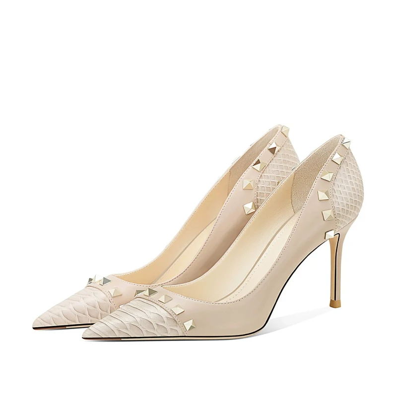 New fashionable white high hee - Leatherwork Rivets recension och pris