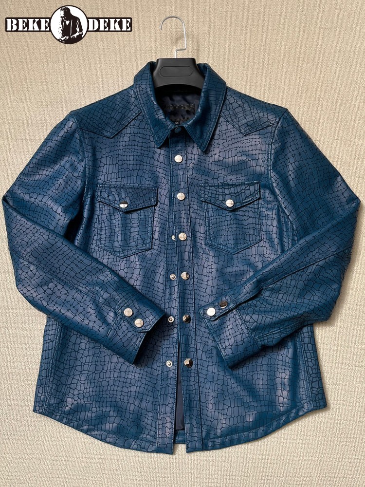 Men Spring Crocodile Pattern R - Leather Work Jacket Mens recension och pris