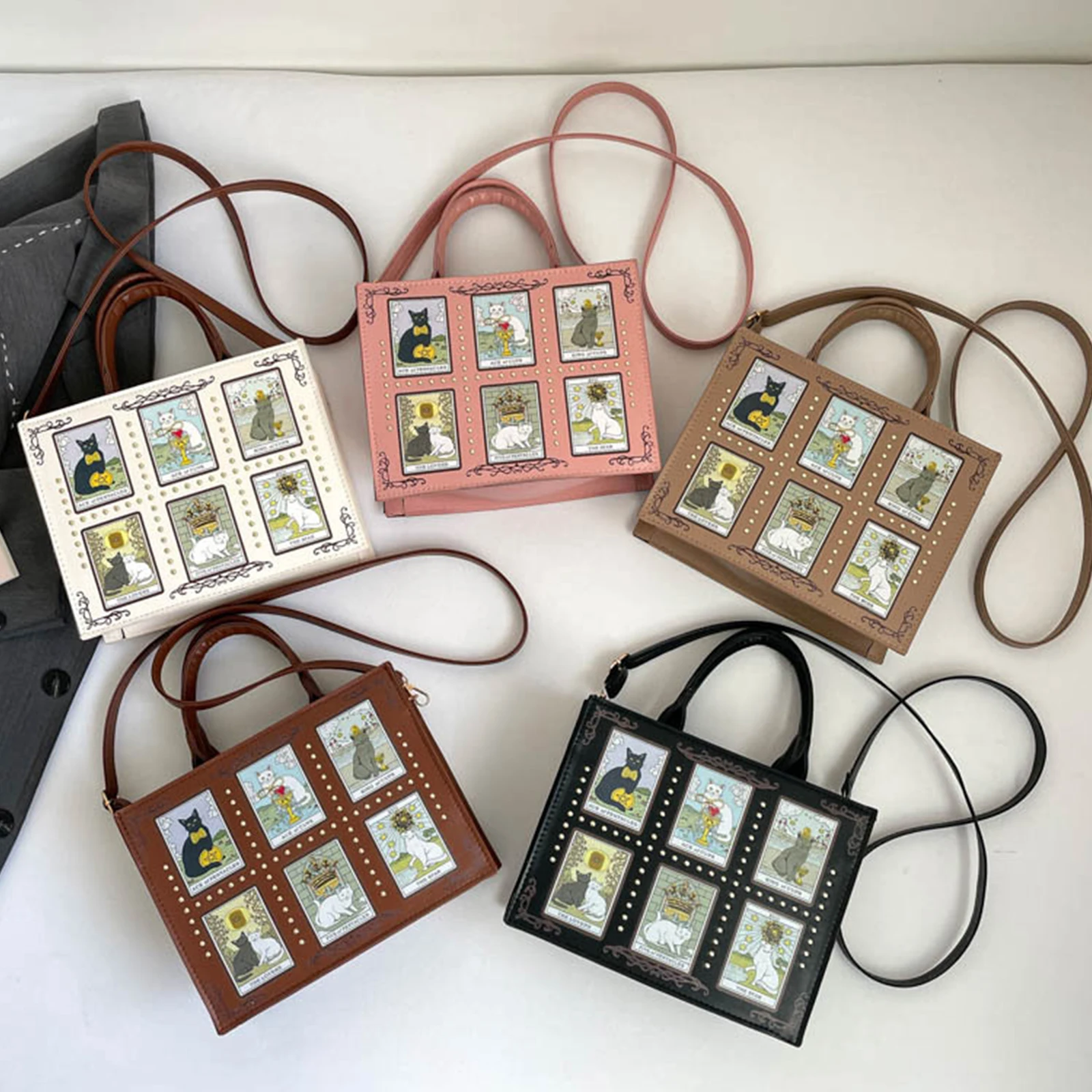 Cat Rivet Print Tote Bag For W - Leatherwork Rivets recension och pris